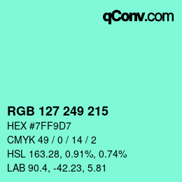 Color code: RGB 127 249 215 | qconv.com