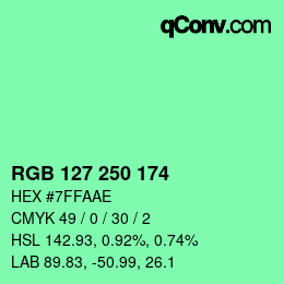 Color code: RGB 127 250 174 | qconv.com