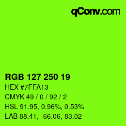 カラーコード: RGB 127 250 19 | qconv.com