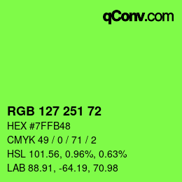 Color code: RGB 127 251 72 | qconv.com