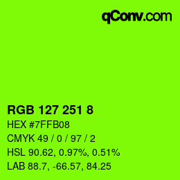 Color code: RGB 127 251 8 | qconv.com