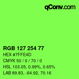 Color code: RGB 127 254 77 | qconv.com
