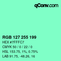 Color code: RGB 127 255 199 | qconv.com