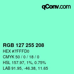 Color code: RGB 127 255 208 | qconv.com