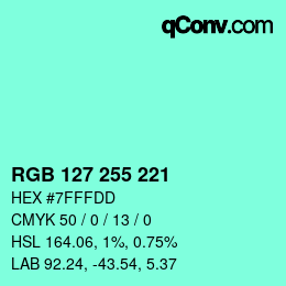 Color code: RGB 127 255 221 | qconv.com