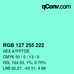 Color code: RGB 127 255 222 | qconv.com