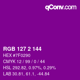 Color code: RGB 127 2 144 | qconv.com
