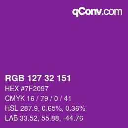 Color code: RGB 127 32 151 | qconv.com