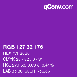 Color code: RGB 127 32 176 | qconv.com