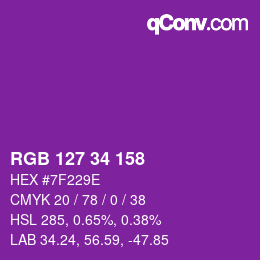 Color code: RGB 127 34 158 | qconv.com