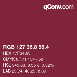 カラーコード: RGB 127 36.8 58.4 | qconv.com
