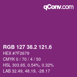 カラーコード: RGB 127 38.2 121.6 | qconv.com