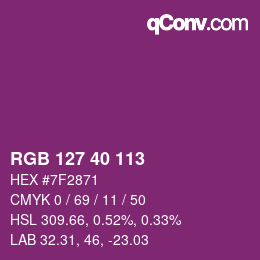 Color code: RGB 127 40 113 | qconv.com