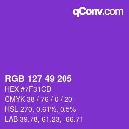 Color code: RGB 127 49 205 | qconv.com