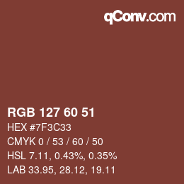 颜色代码: RGB 127 60 51 | qconv.com