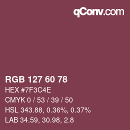 カラーコード: RGB 127 60 78 | qconv.com