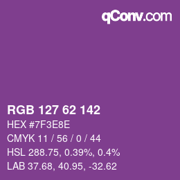 Color code: RGB 127 62 142 | qconv.com