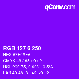 Color code: RGB 127 6 250 | qconv.com