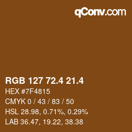 カラーコード: RGB 127 72.4 21.4 | qconv.com