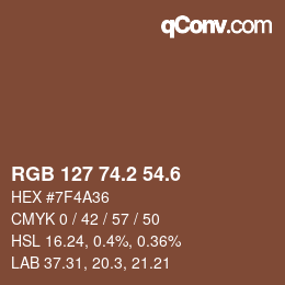 カラーコード: RGB 127 74.2 54.6 | qconv.com