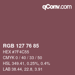 Código de color: RGB 127 76 85 | qconv.com