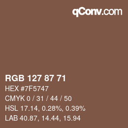 颜色代码: RGB 127 87 71 | qconv.com