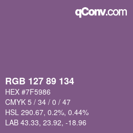 Color code: RGB 127 89 134 | qconv.com