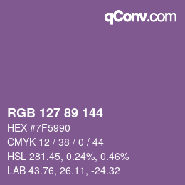 カラーコード: RGB 127 89 144 | qconv.com