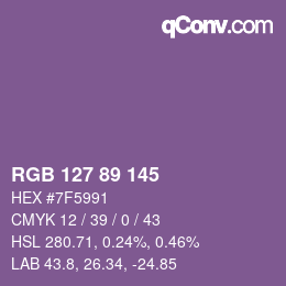 Color code: RGB 127 89 145 | qconv.com