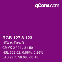 Color code: RGB 127 8 123 | qconv.com