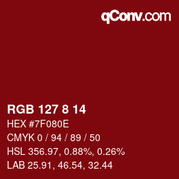 カラーコード: RGB 127 8 14 | qconv.com