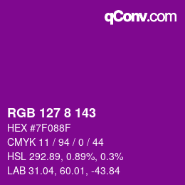 カラーコード: RGB 127 8 143 | qconv.com