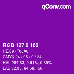 カラーコード: RGB 127 8 168 | qconv.com
