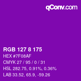 Color code: RGB 127 8 175 | qconv.com
