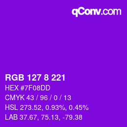 Color code: RGB 127 8 221 | qconv.com