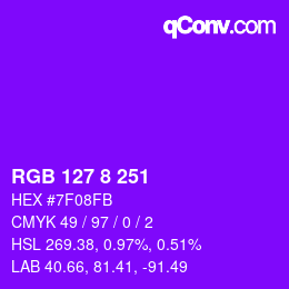 Color code: RGB 127 8 251 | qconv.com