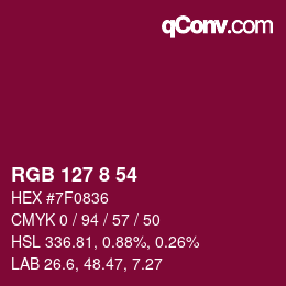 カラーコード: RGB 127 8 54 | qconv.com
