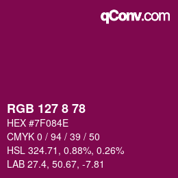 Color code: RGB 127 8 78 | qconv.com