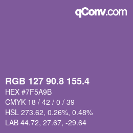 カラーコード: RGB 127 90.8 155.4 | qconv.com