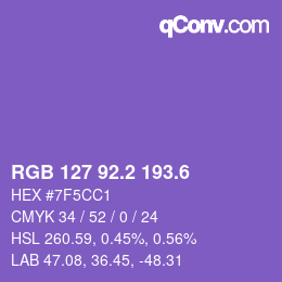 カラーコード: RGB 127 92.2 193.6 | qconv.com