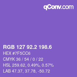 カラーコード: RGB 127 92.2 198.6 | qconv.com