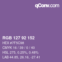 颜色代码: RGB 127 92 152 | qconv.com