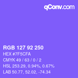 颜色代码: RGB 127 92 250 | qconv.com