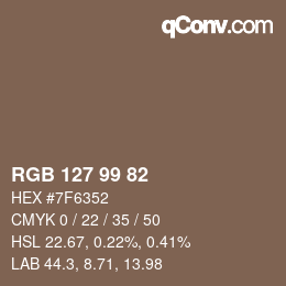Color code: RGB 127 99 82 | qconv.com