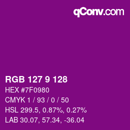 カラーコード: RGB 127 9 128 | qconv.com