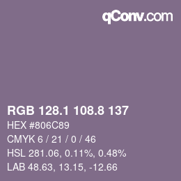 カラーコード: RGB 128.1 108.8 137 | qconv.com