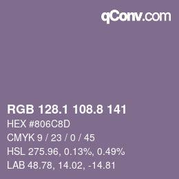 Farbcode: RGB 128.1 108.8 141 | qconv.com