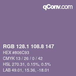 カラーコード: RGB 128.1 108.8 147 | qconv.com