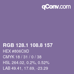 カラーコード: RGB 128.1 108.8 157 | qconv.com