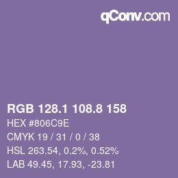 カラーコード: RGB 128.1 108.8 158 | qconv.com